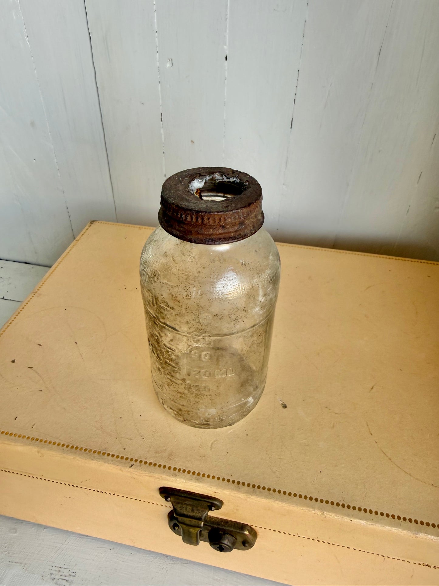 Old Small Jar w/ Vtg. Sewing Scissors