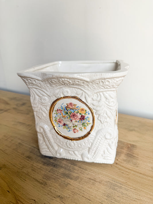 Floral Porcelain Tissue Holder / Vase