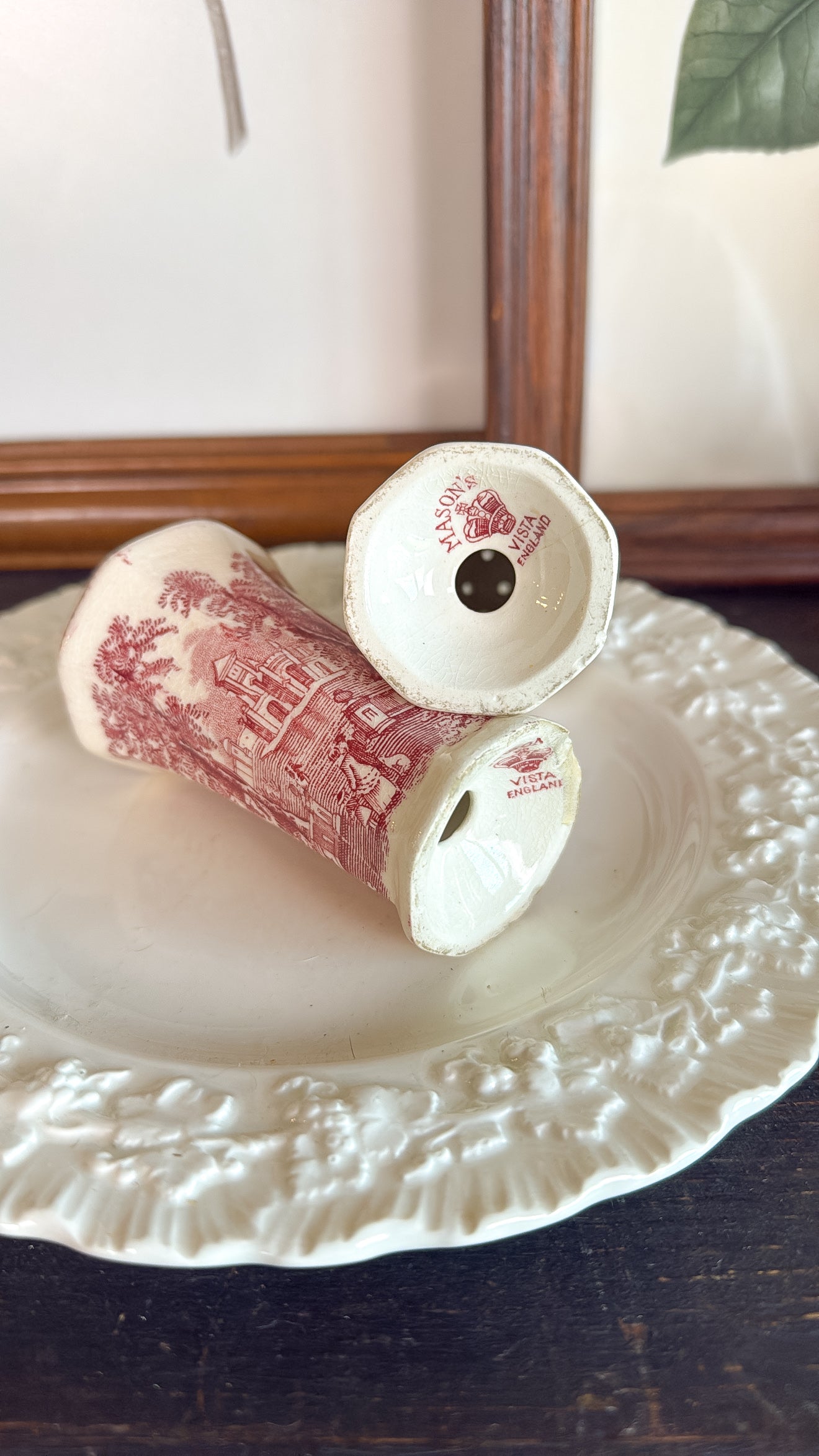 Red & White Ironstone S&P Shakers