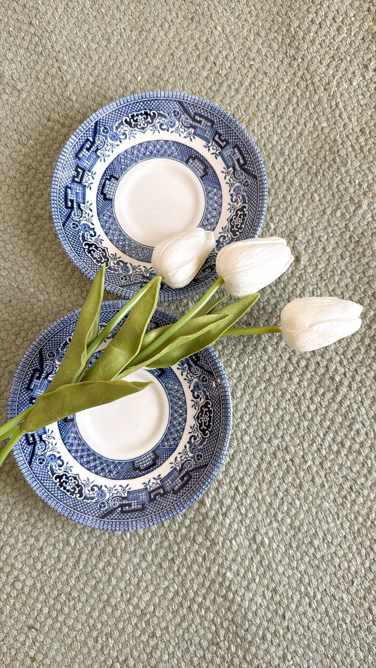 Set of 2 Vintage Churchill Cobalt Blue Willow Saucer