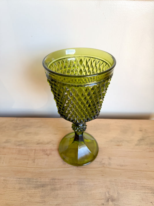 11” Tall Vtg. Green Diamond Glass Vase