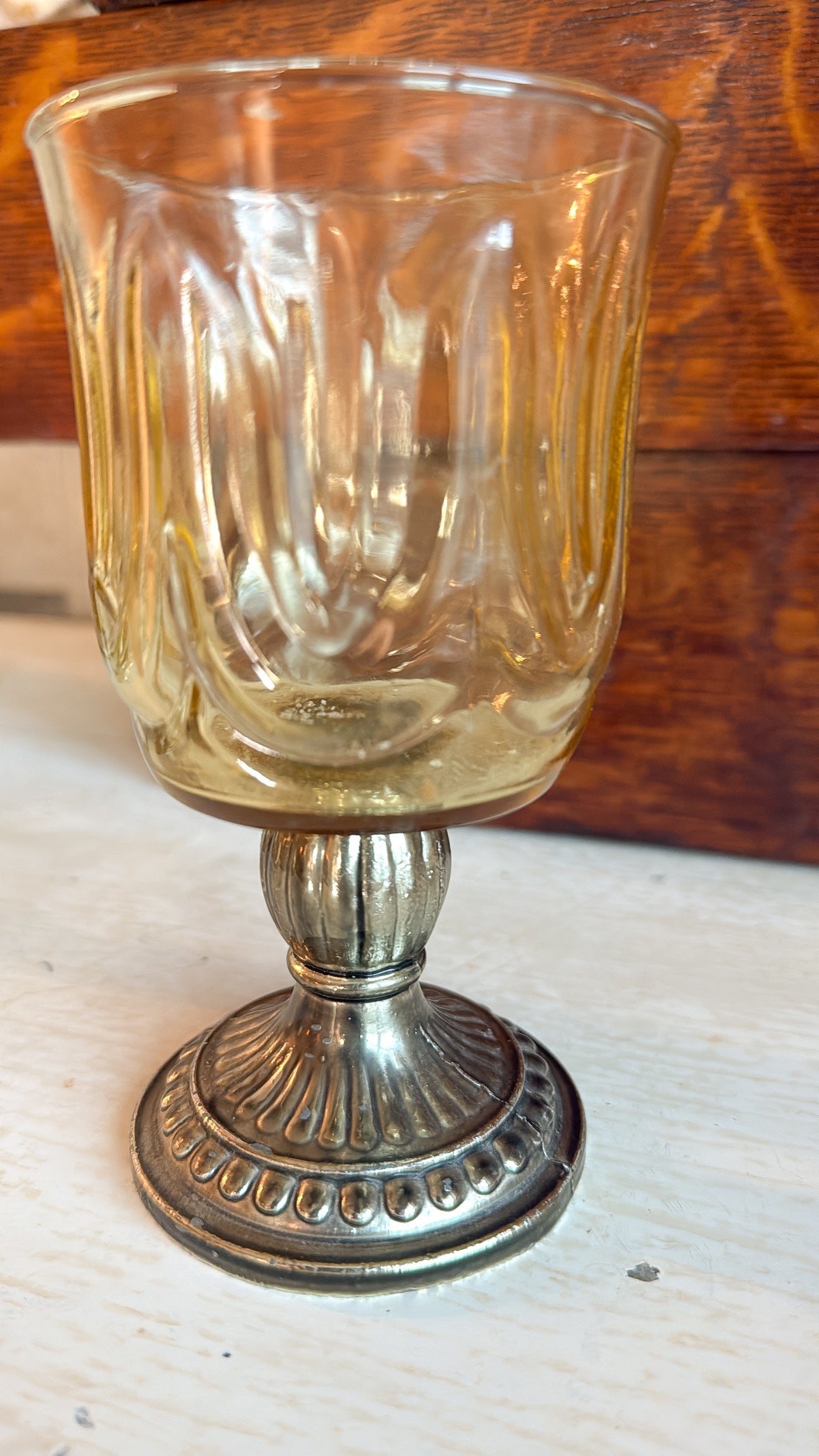 Vintage Glass + Gold Tone Candle Holder