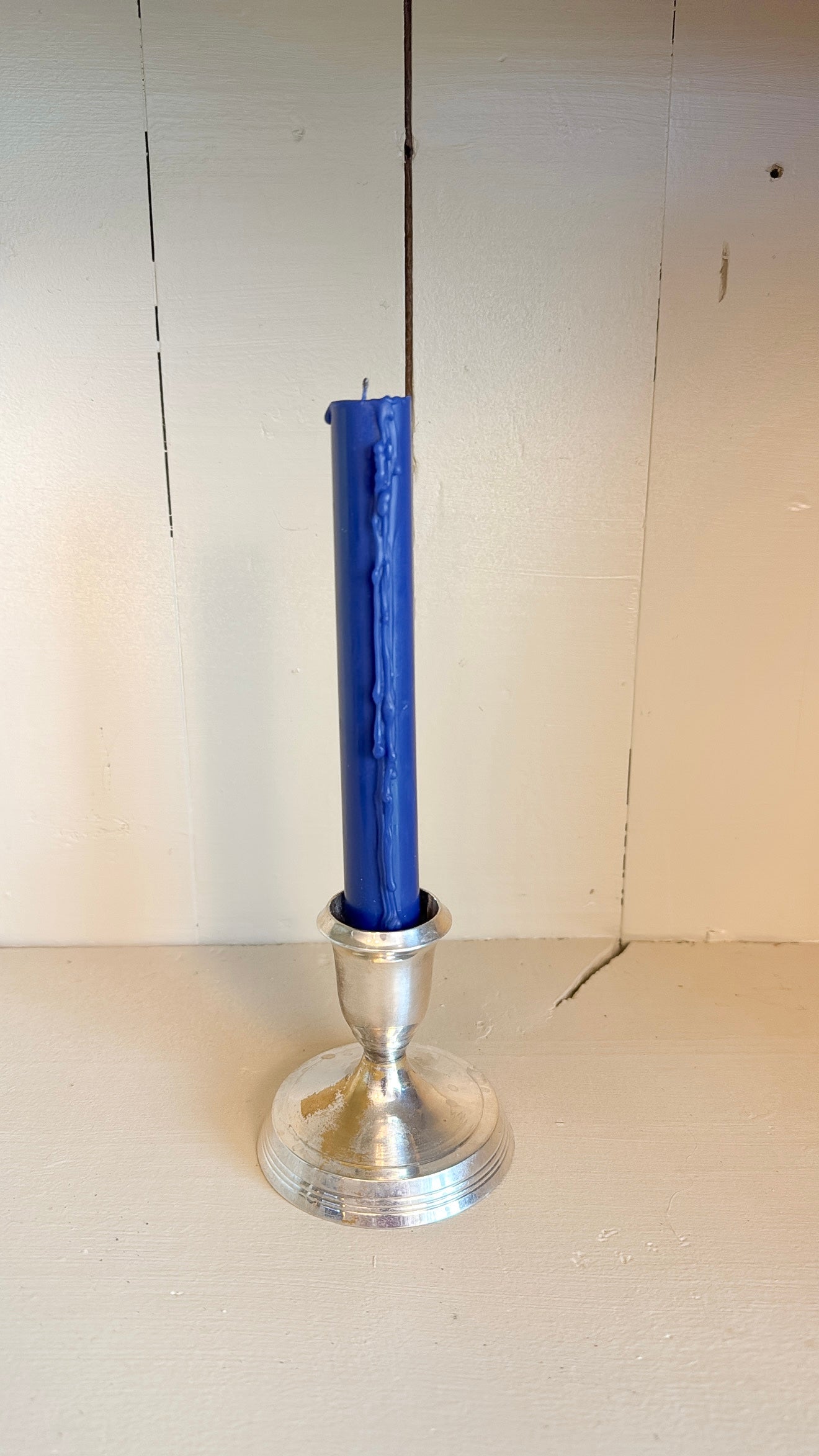 Navy Dripped Taper Candle