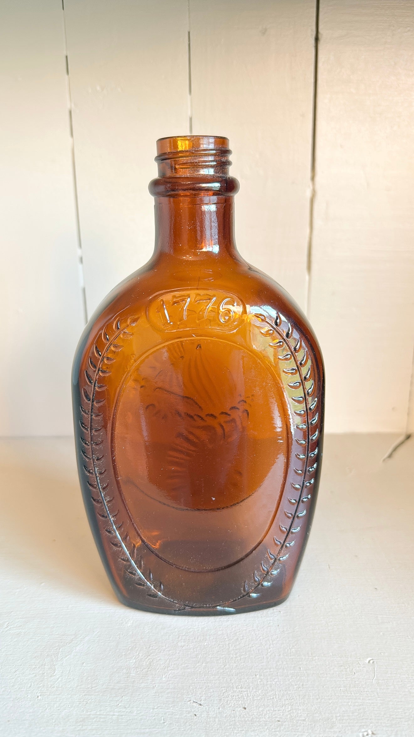Vintage Bicentennial Amber Syrup Glass Bottles