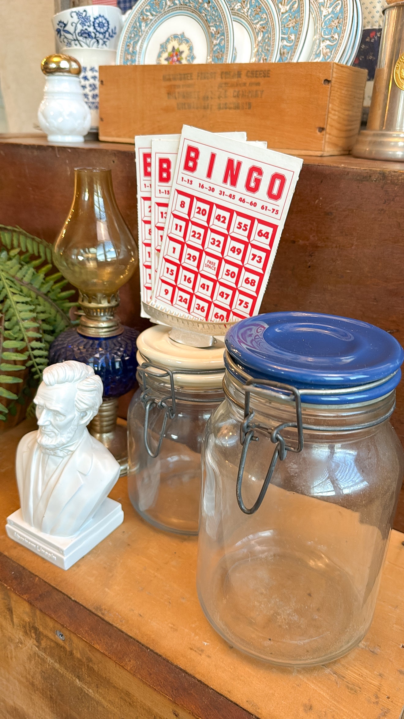 Blue Lid Latch Glass Jar