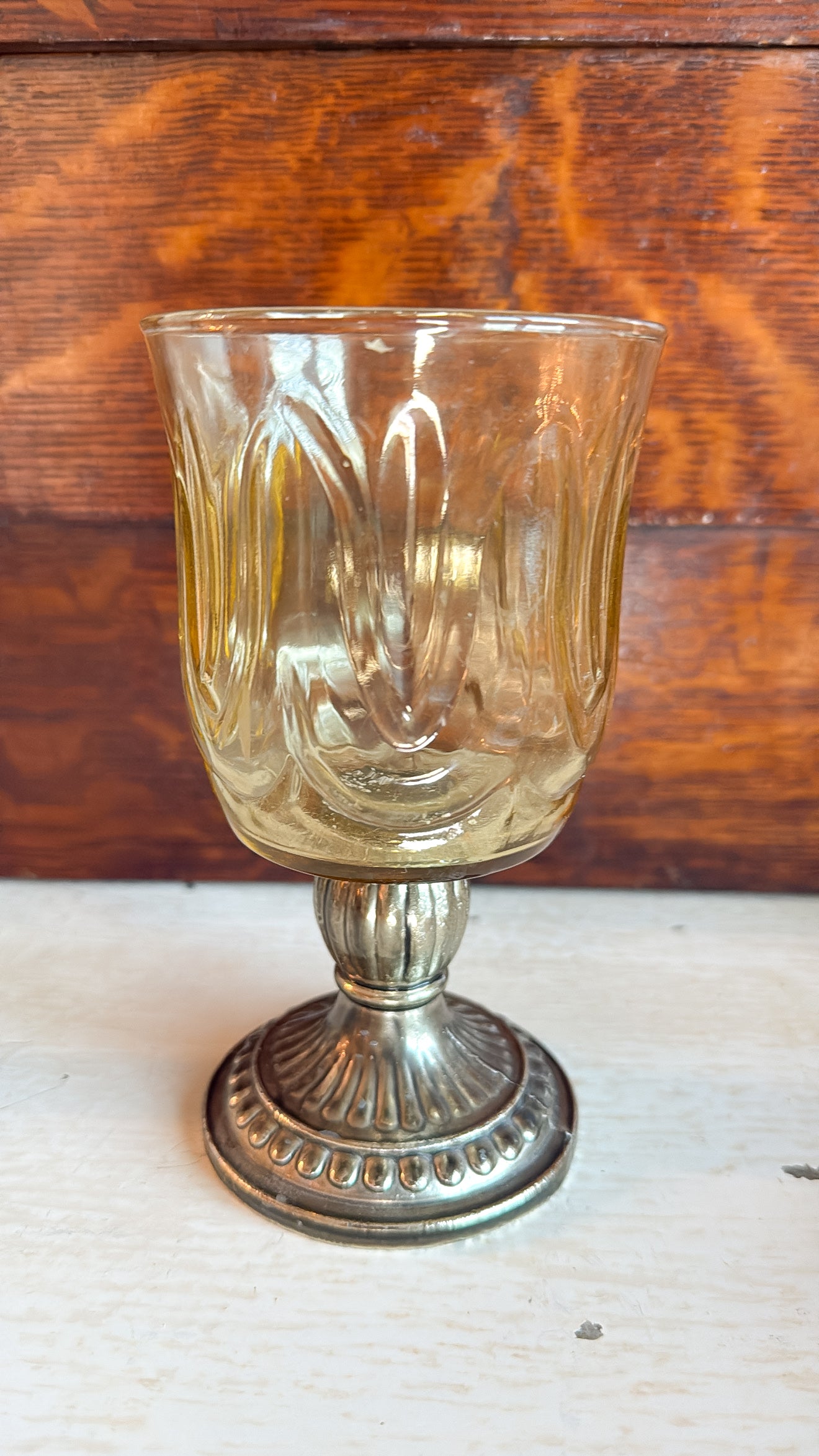 Vintage Glass + Gold Tone Candle Holder