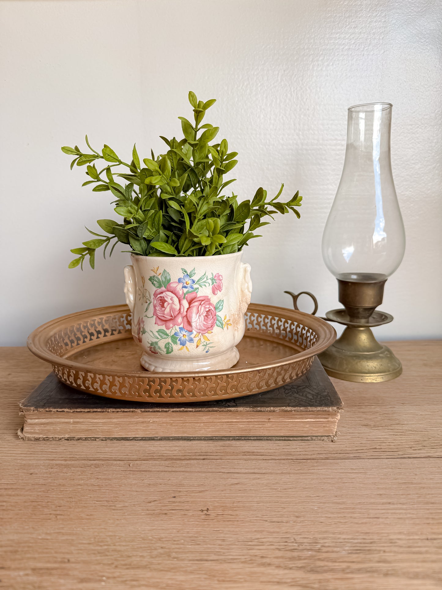 4.5” Tall Crazed Ironstone Floral Planter