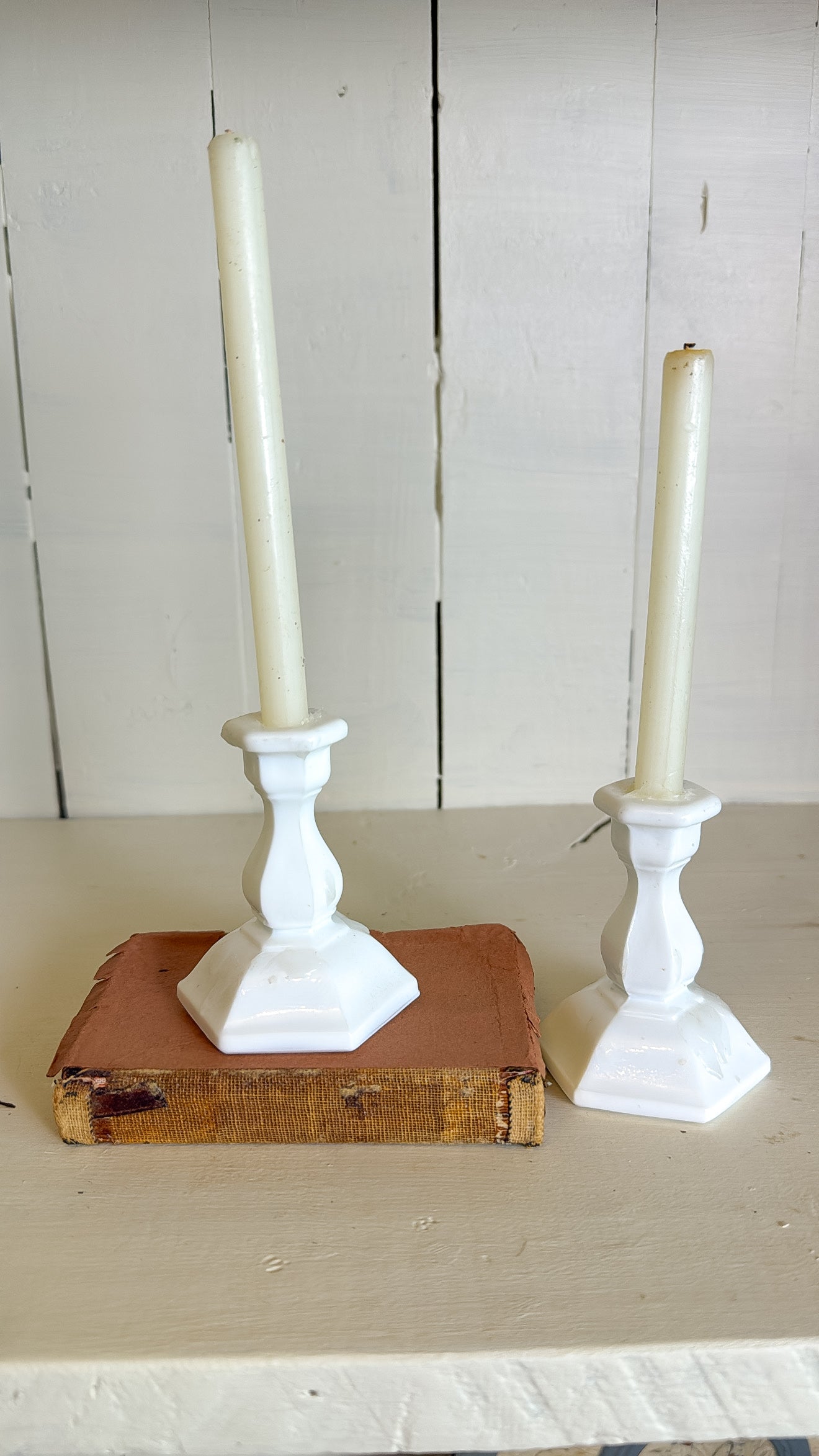 Pair of Mini Milk Glass Candlesticks