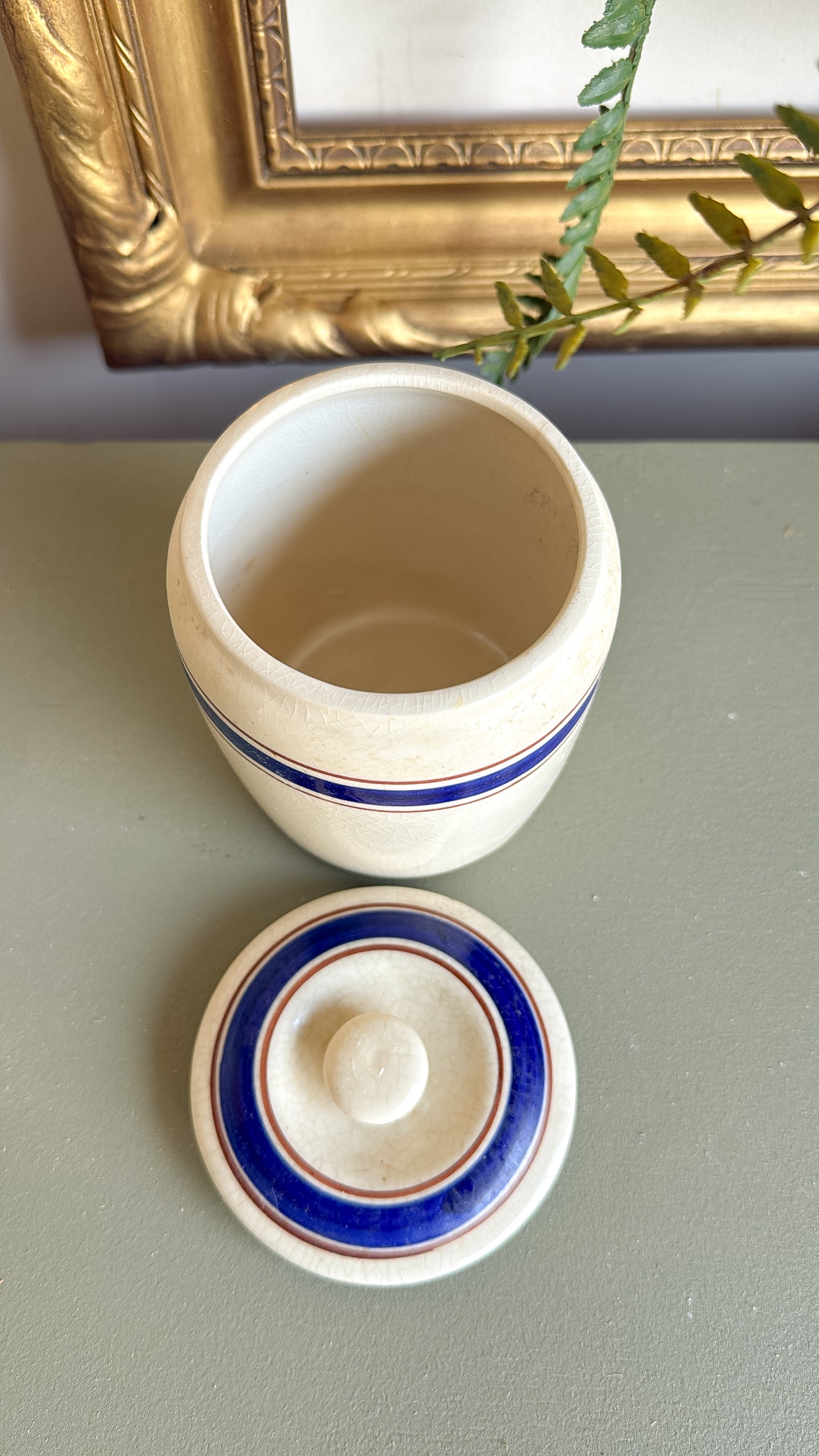 5” Tall Striped Crock w/ Lid