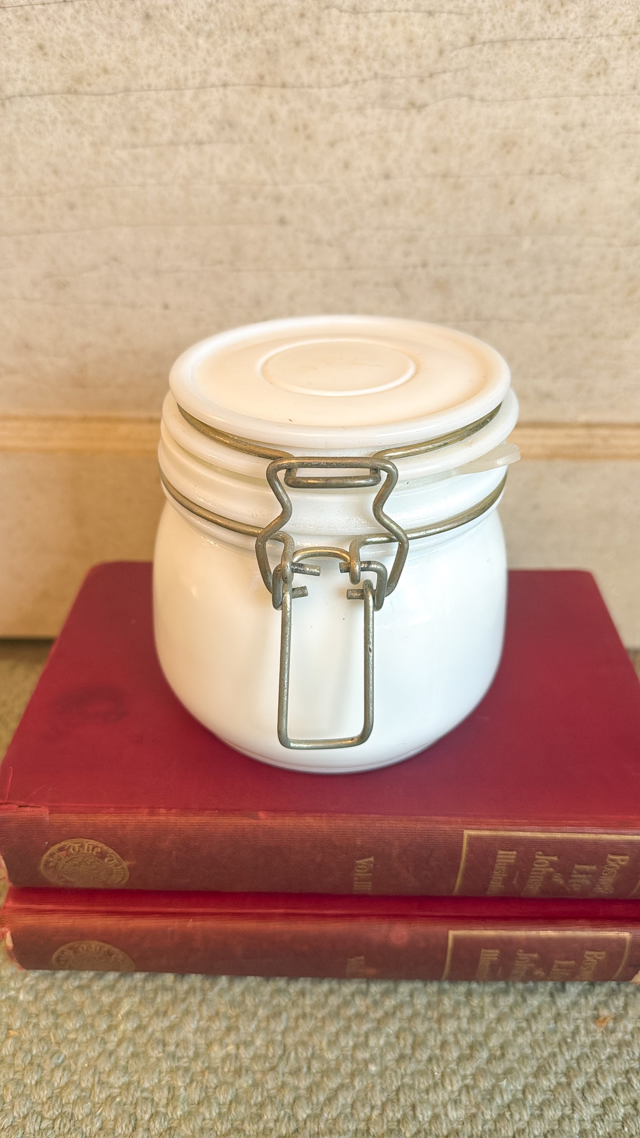 Vintage Milk Glass Latch Closure Jar