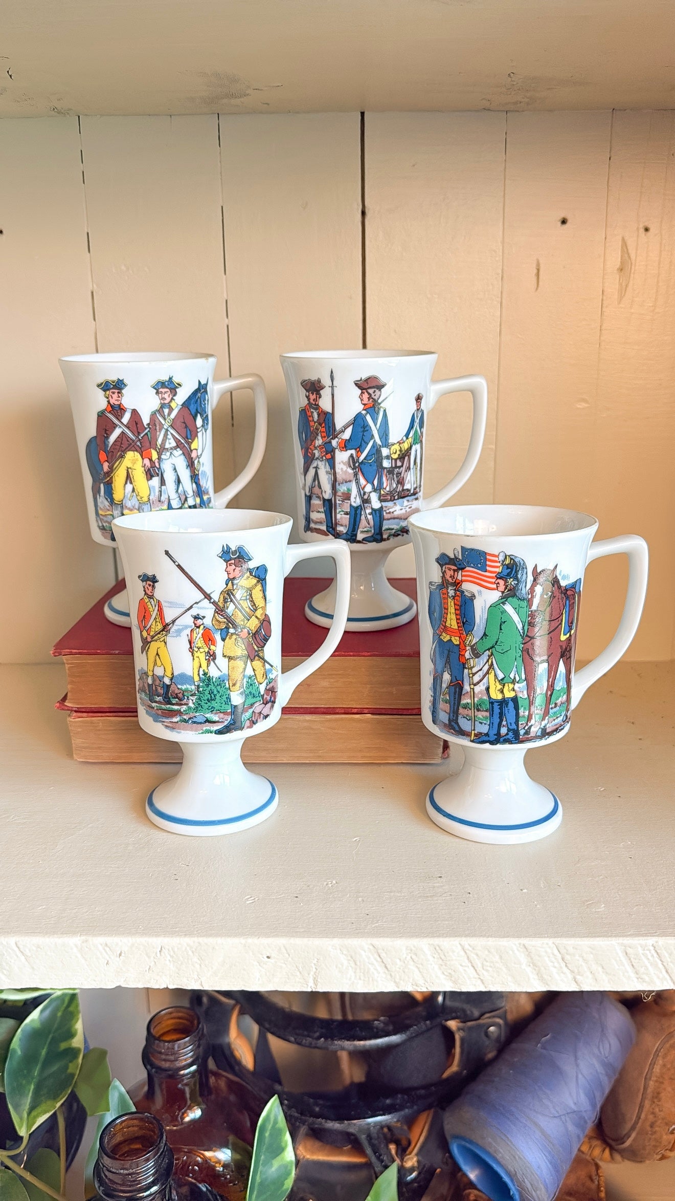 Set of 4 Vintage Revolutionary War Footed Mugs
