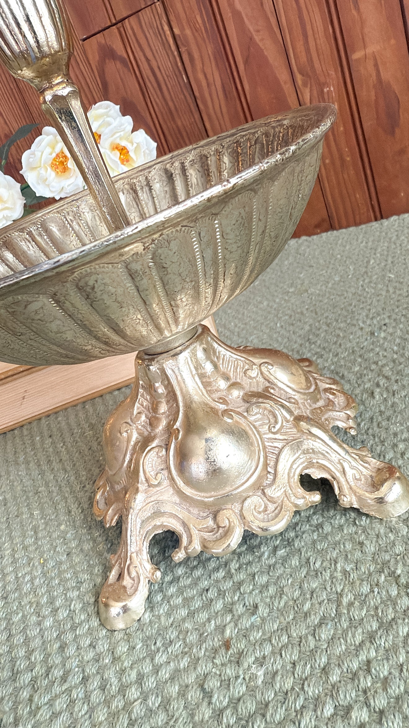 Mid Century Baroque Cast Aluminum Candle Holder