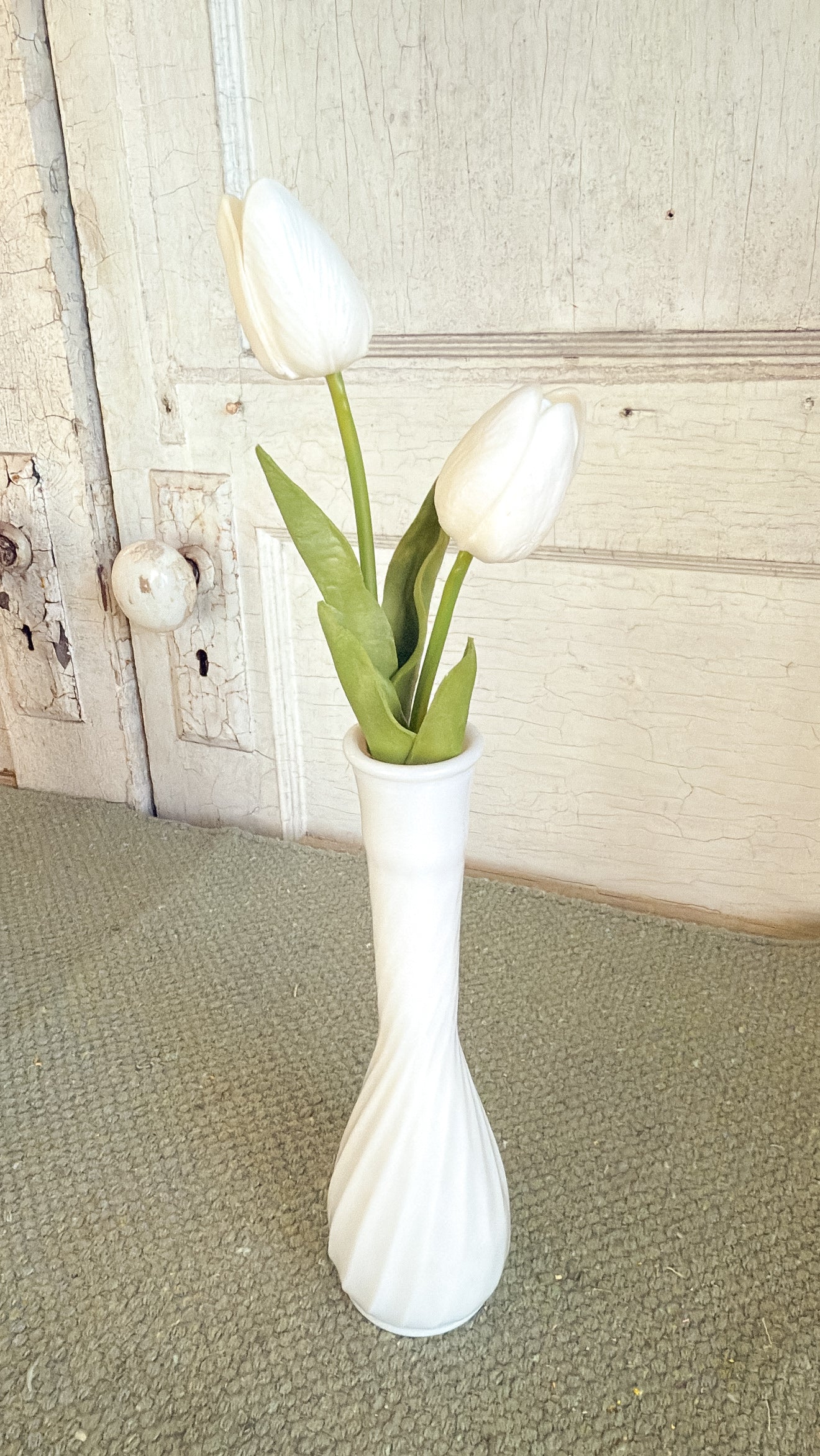 Swirl Milk Glass Tall Bud Vase