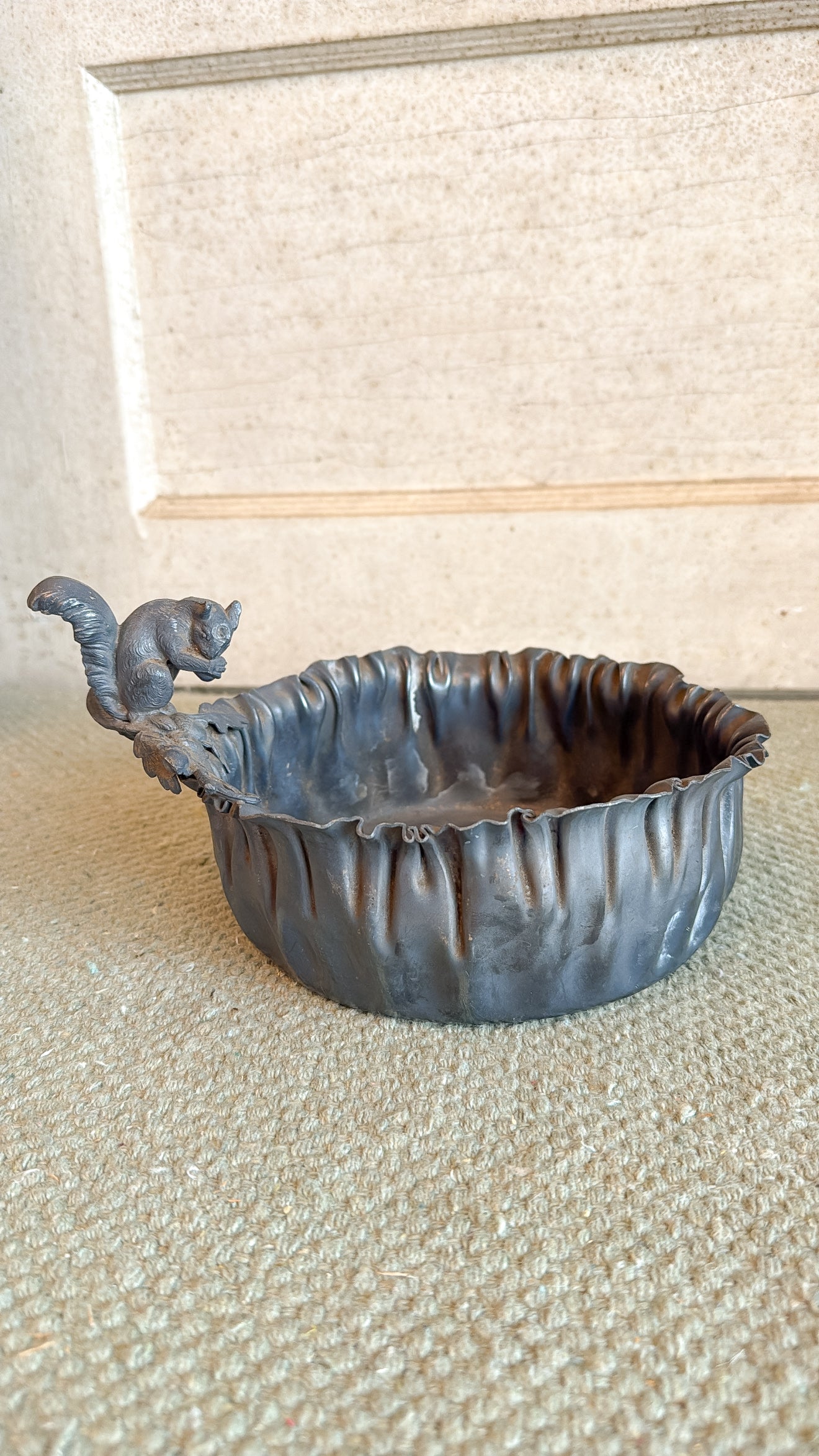 Vintage Silver Crinkle Edges Squirrel Bowl