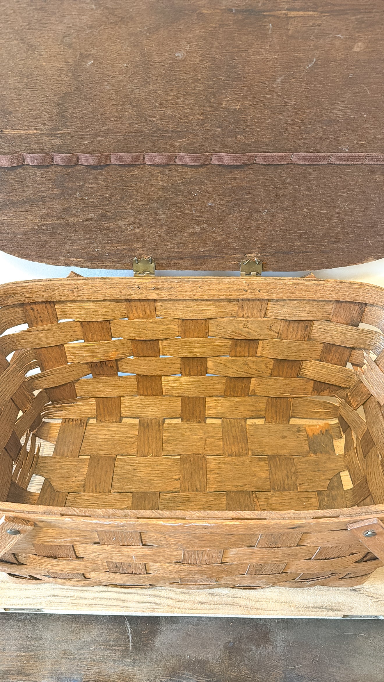 Vintage Woven Wood Picnic Basket