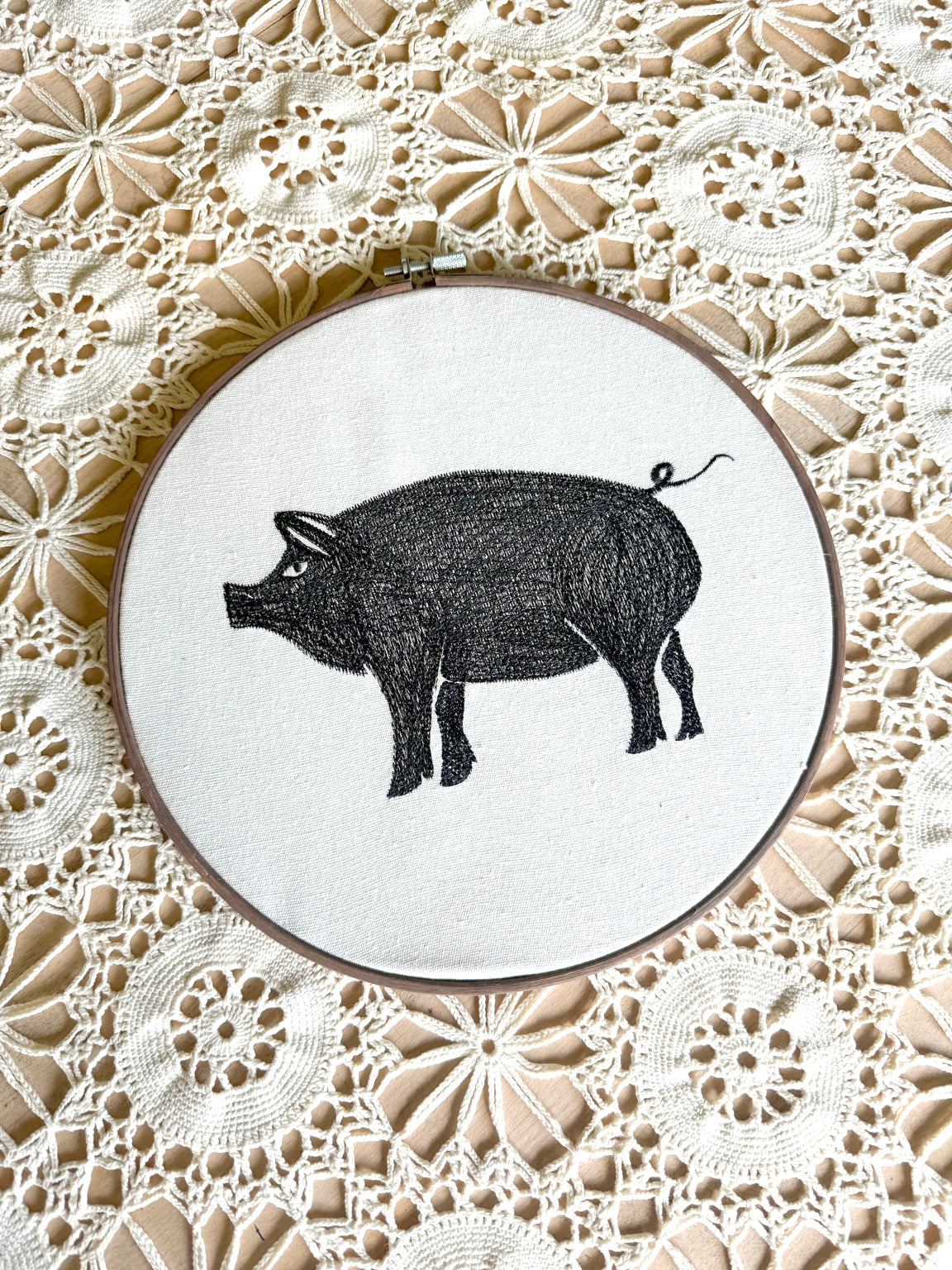 Vintage Embroidered Pig Hoop