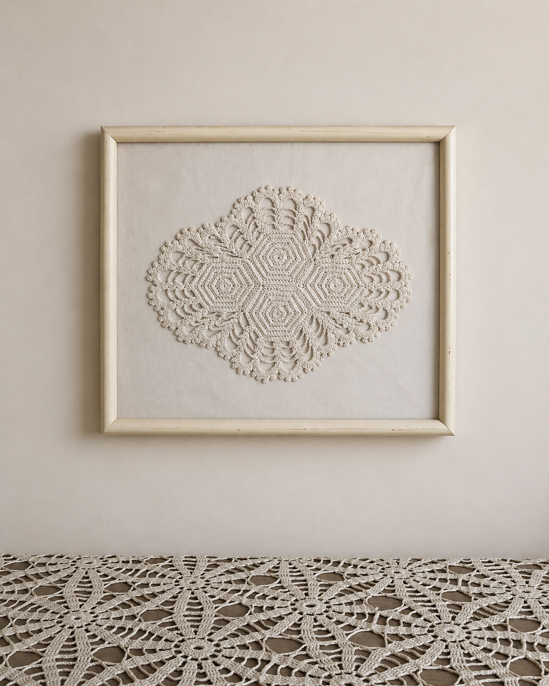 Framed Oval Pineapple Shaped Doily