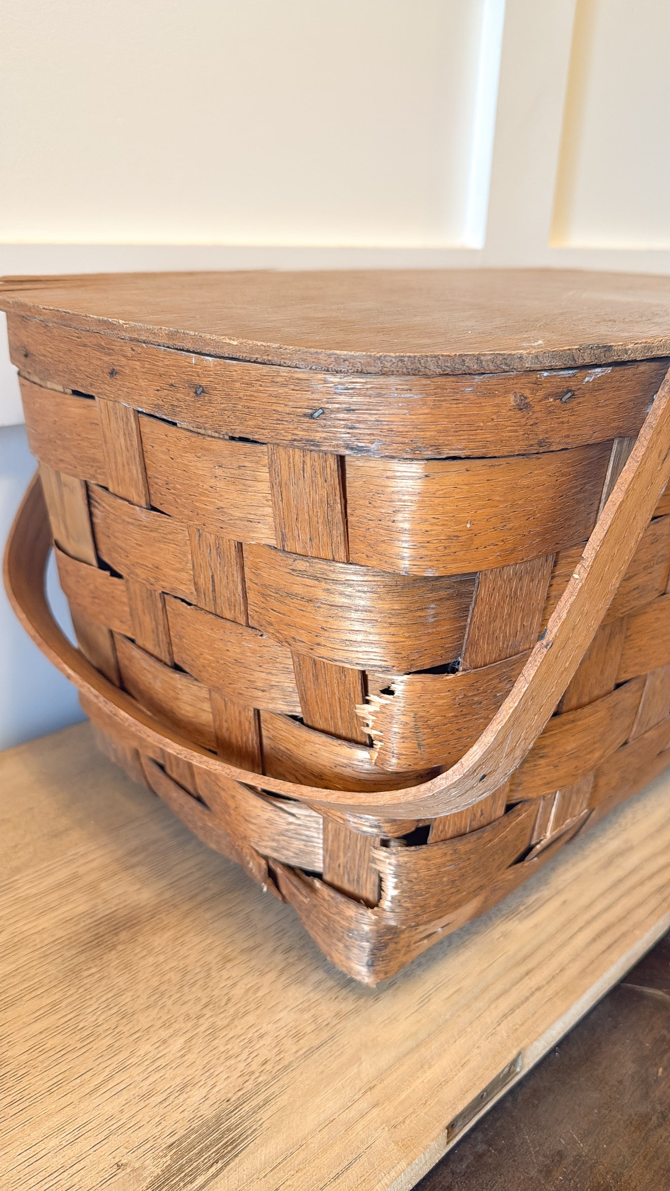 Vintage Woven Wood Picnic Basket