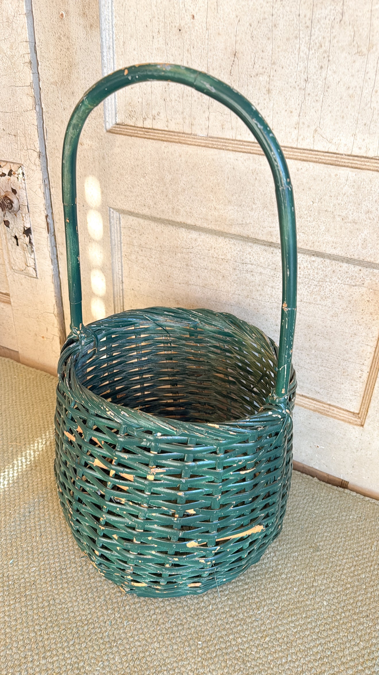 Vintage Green Handled Basket