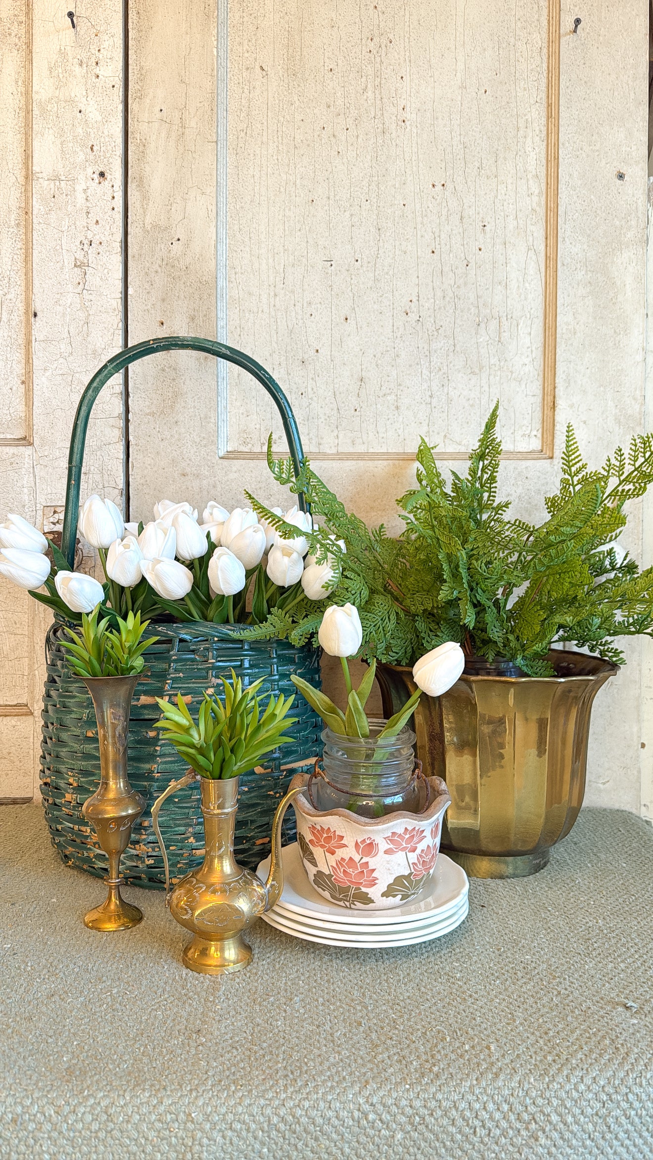 Vintage Green Handled Basket