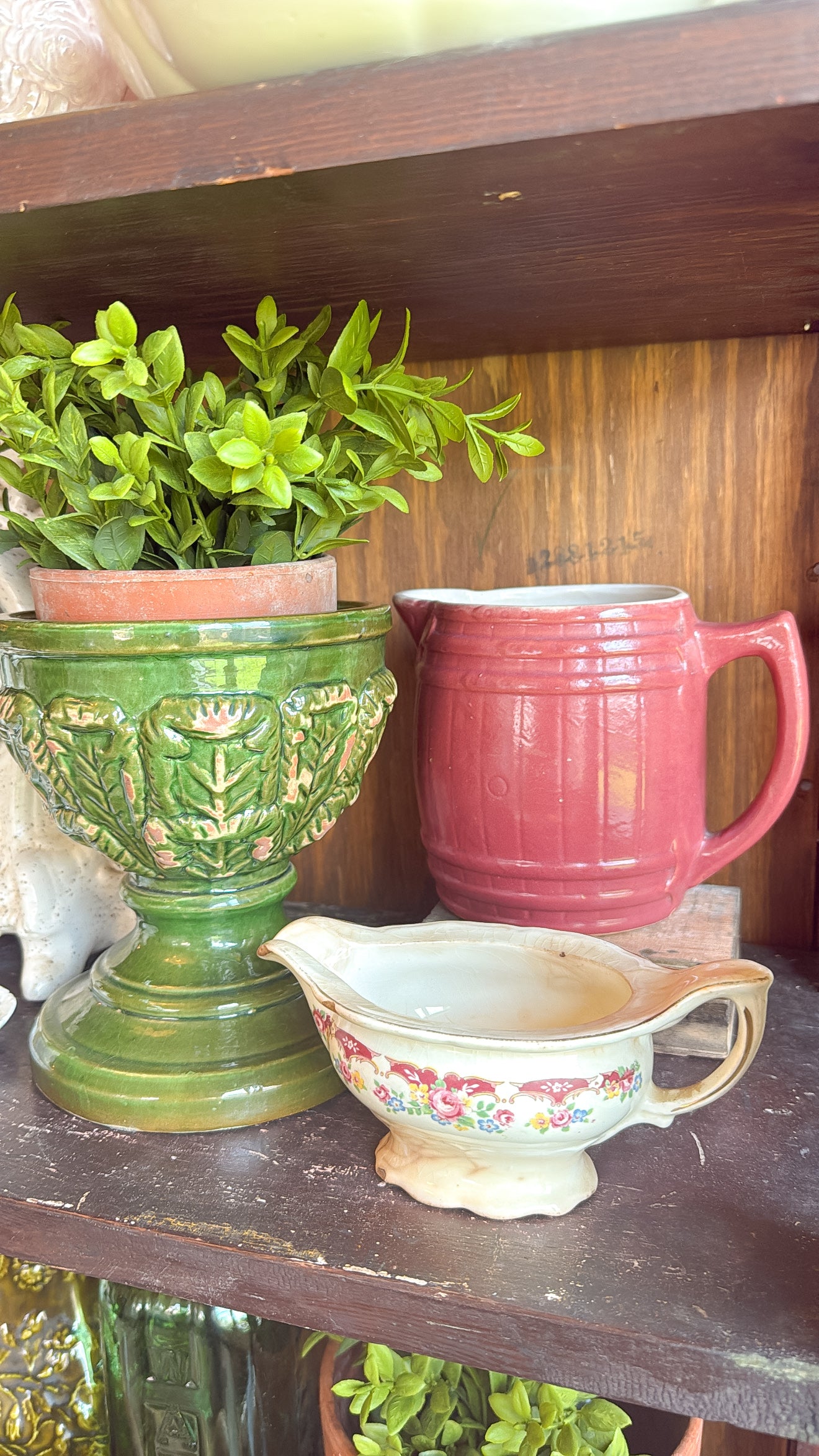 Green w/ Pink Etching Planter