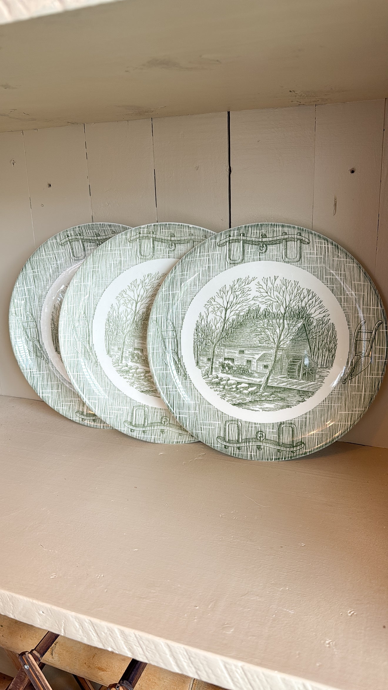 Set of 3 Vintage Green Dinner Plates