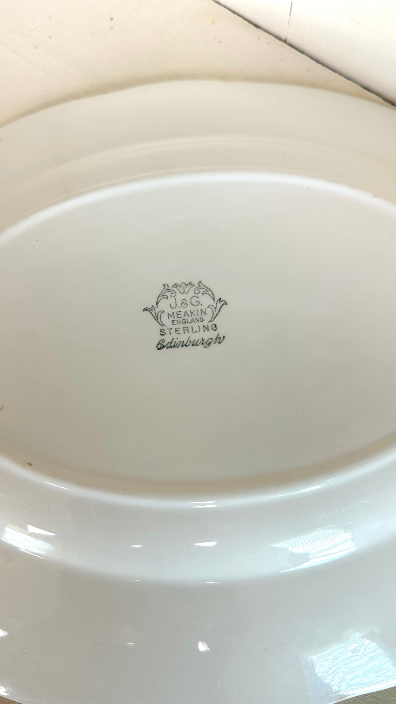 Green & White Floral Ironstone Platter
