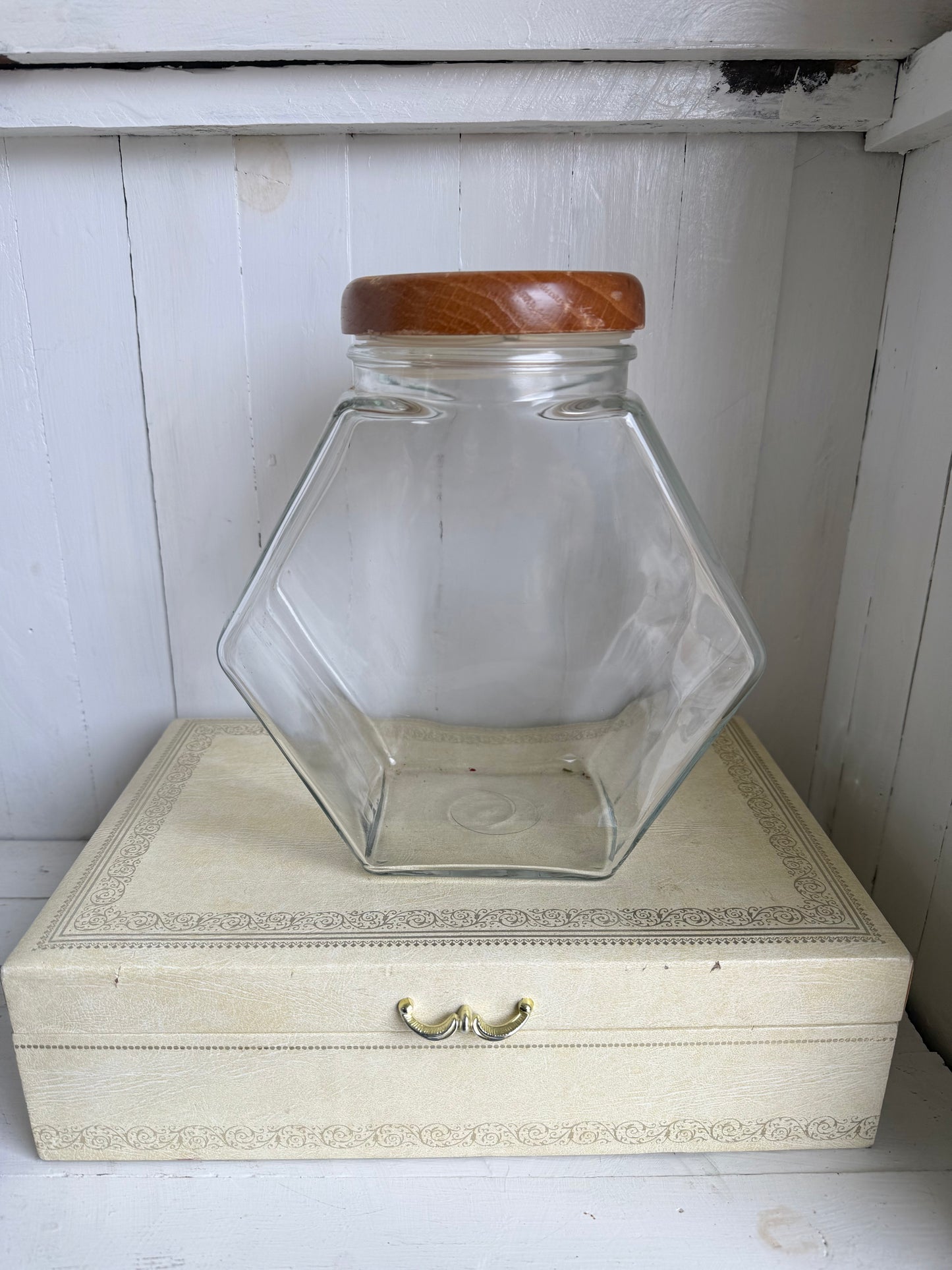 9” Tall Wood Top Glass Jar