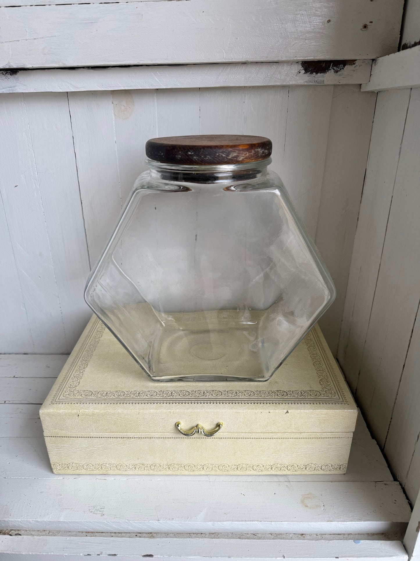 9.75” Wood Top Glass Jar