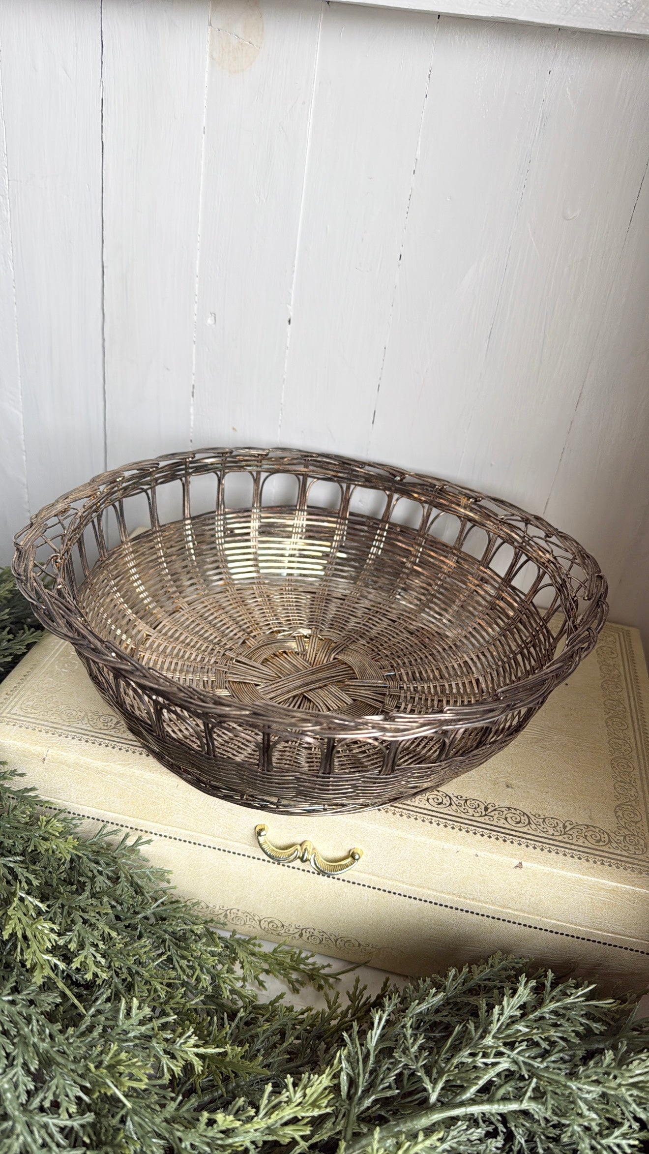 Vtg. Silver Weaved Basket