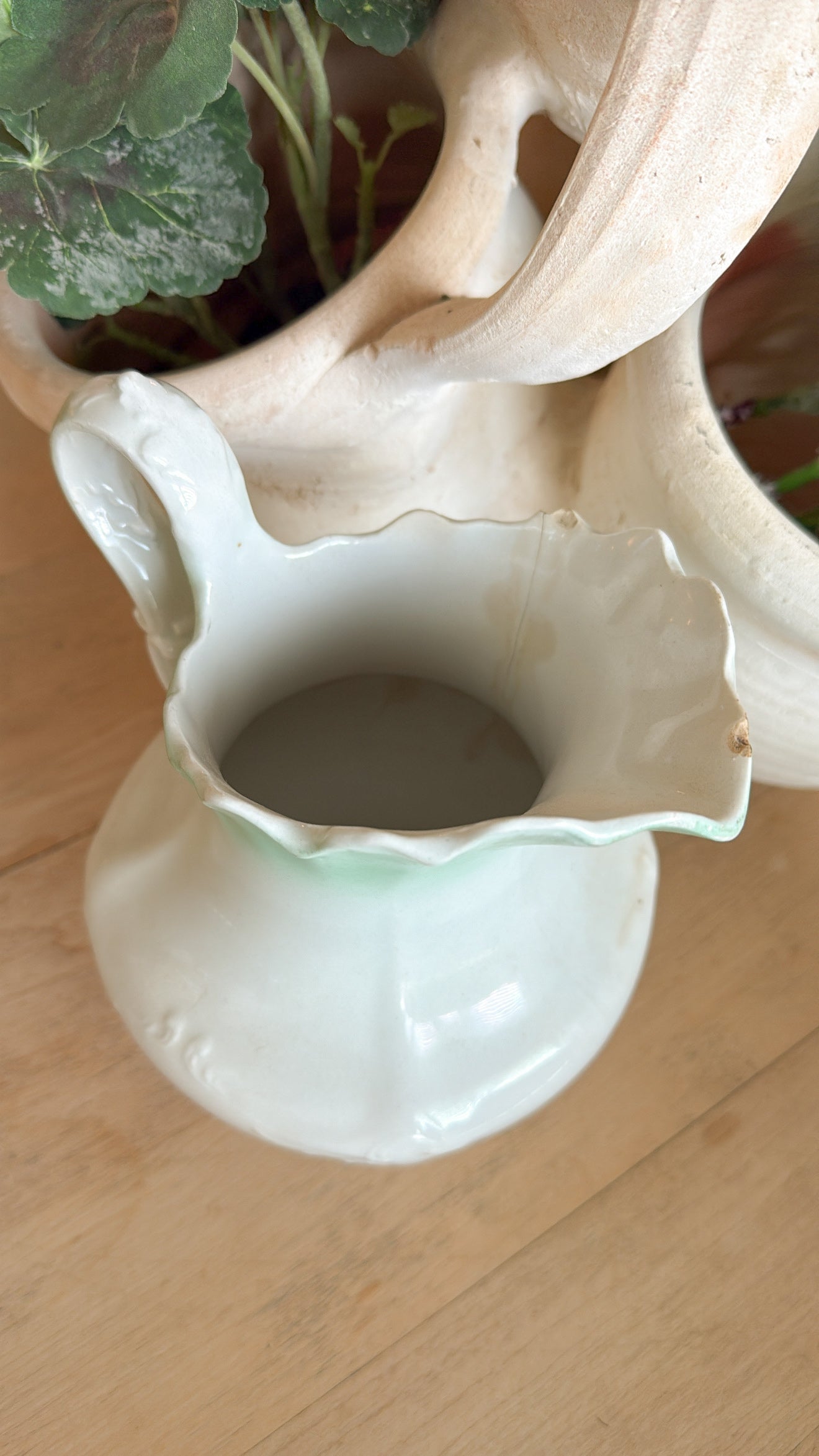 Ironstone Pitcher w/ Faded Green Detail
