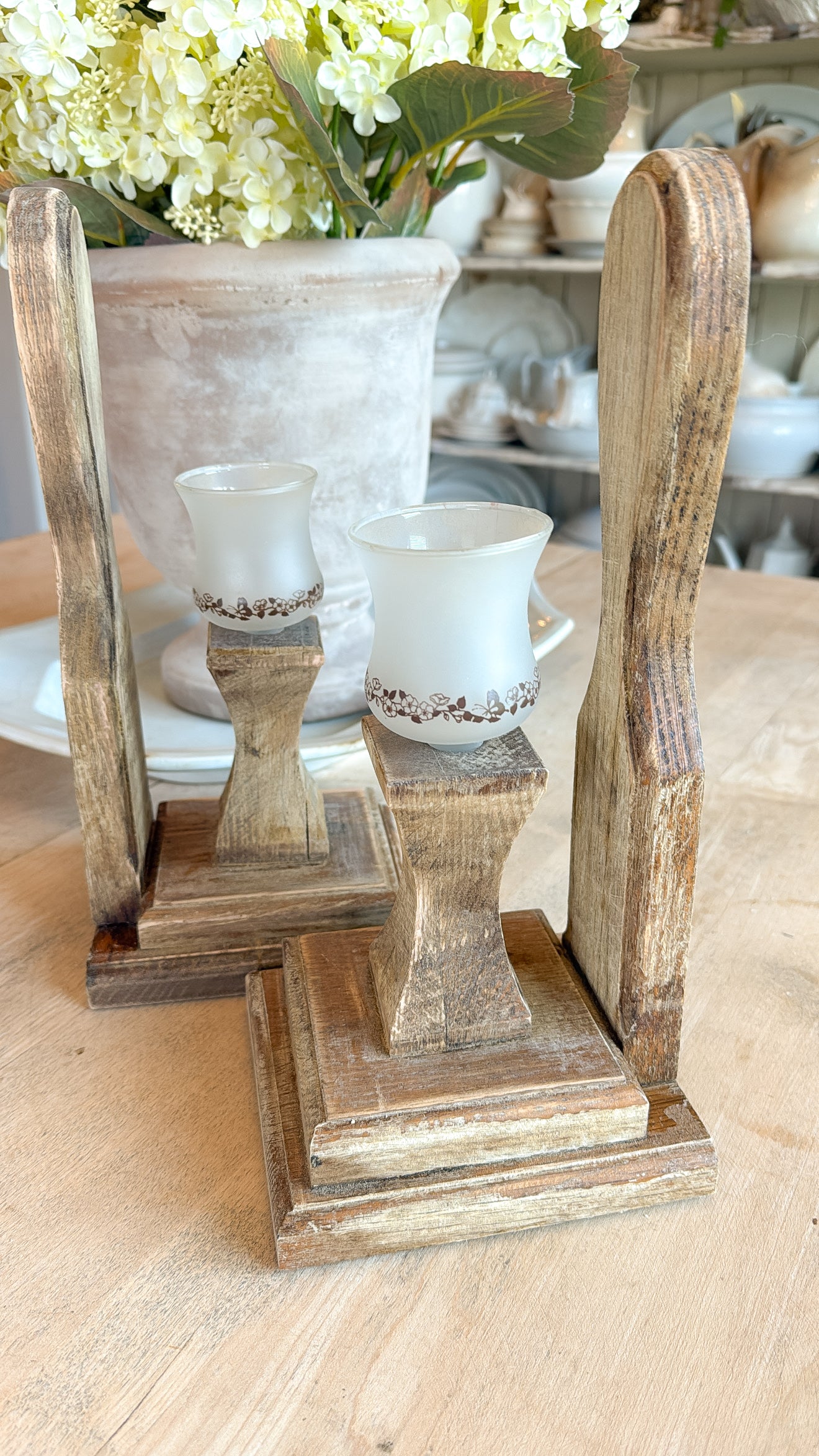 Pair of Vtg. Wood Candle Holders