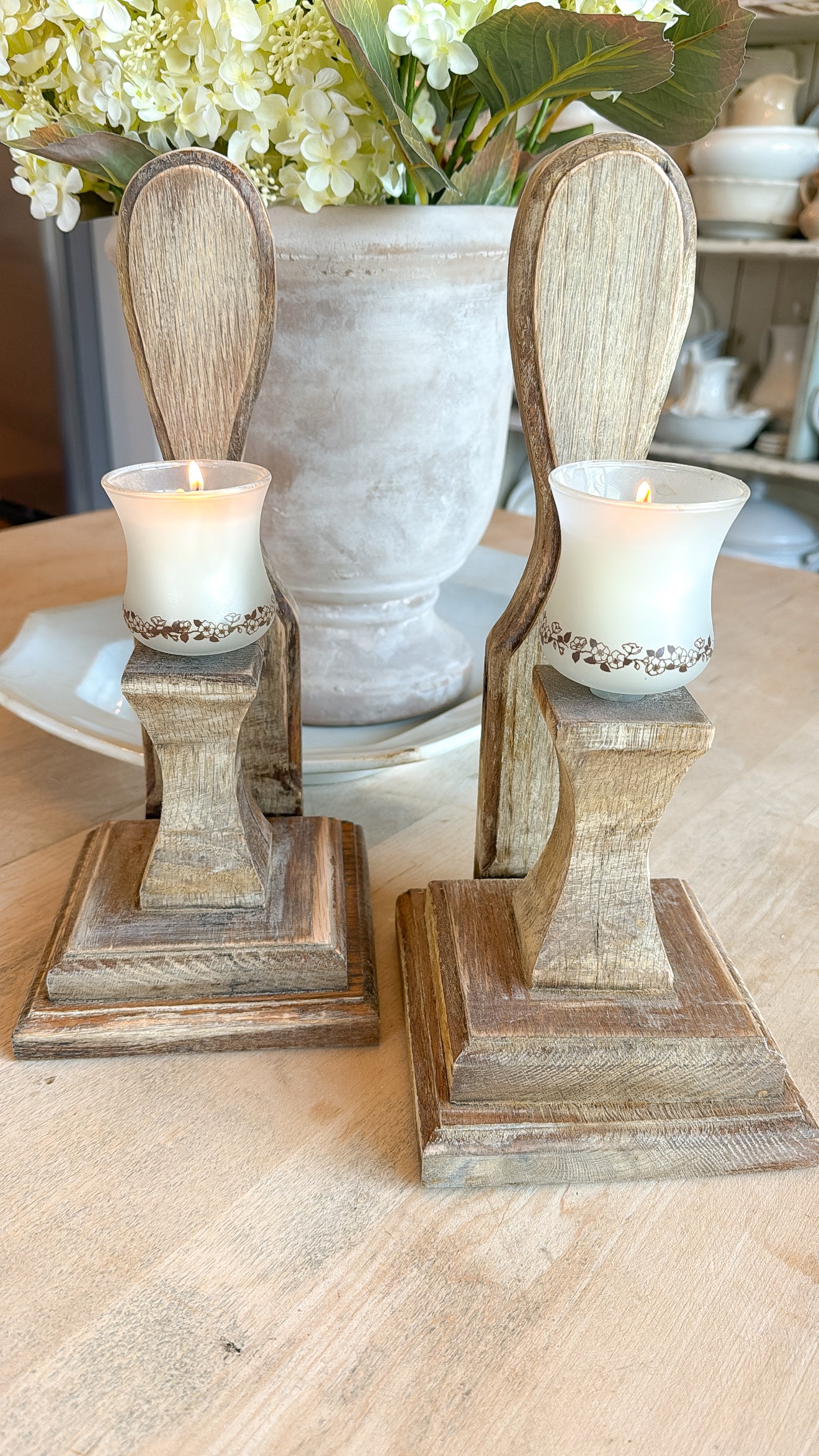 Pair of Vtg. Wood Candle Holders