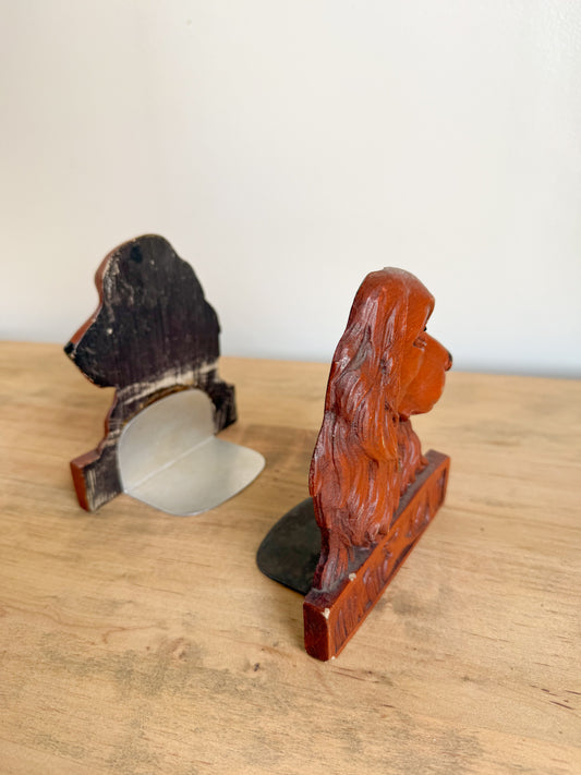 Carved Wood Dog Bookends