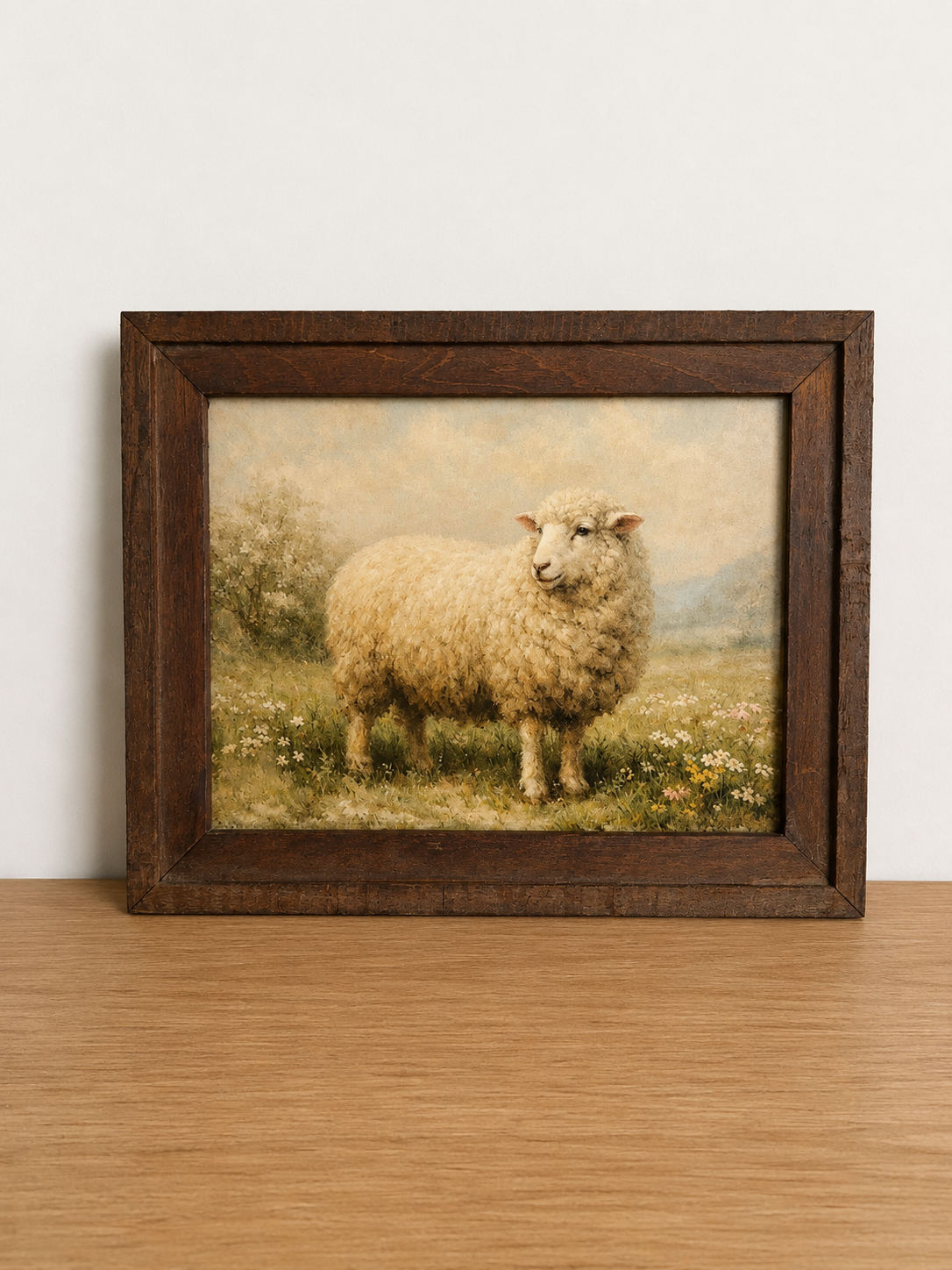 Barn Wood Framed White Sheep