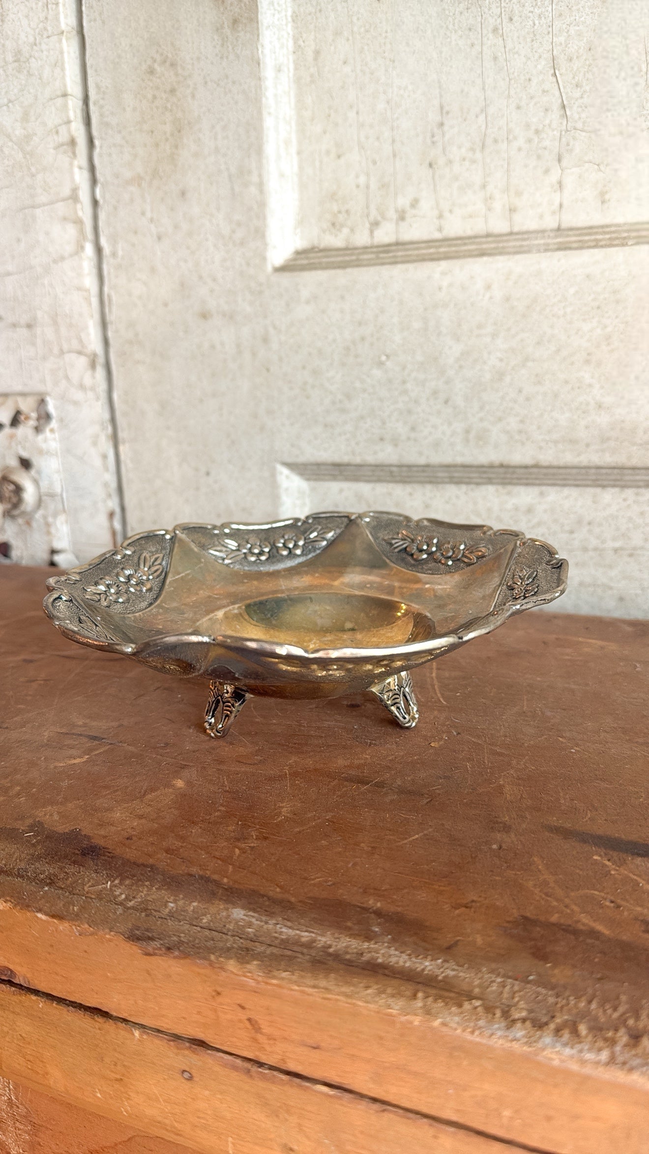 Silver Floral Embossed Footed Bowl