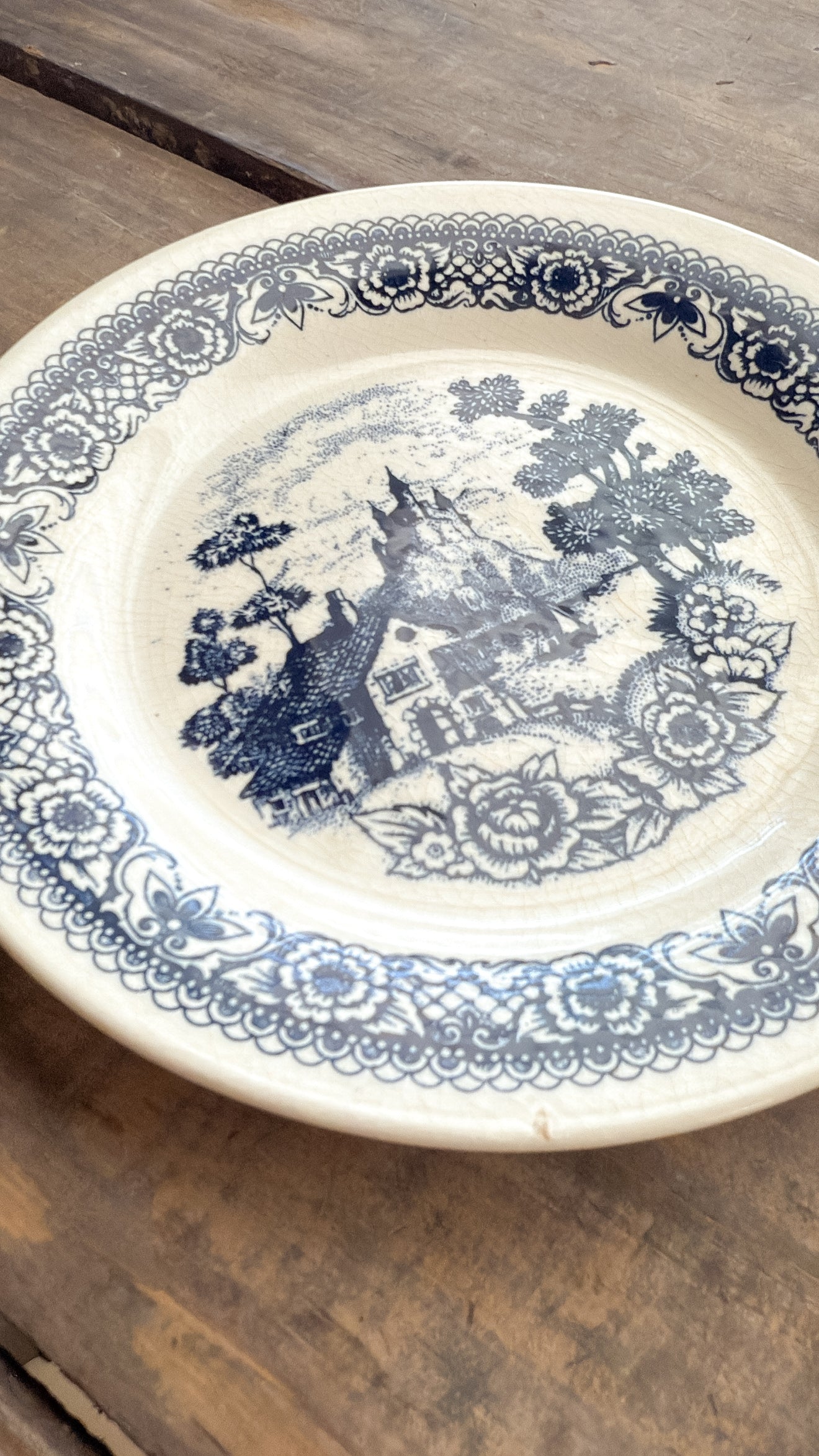 Set of 3 Vintage Blue Transferware Plates