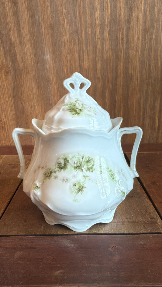 Ironstone Green Floral Sugar Bowl