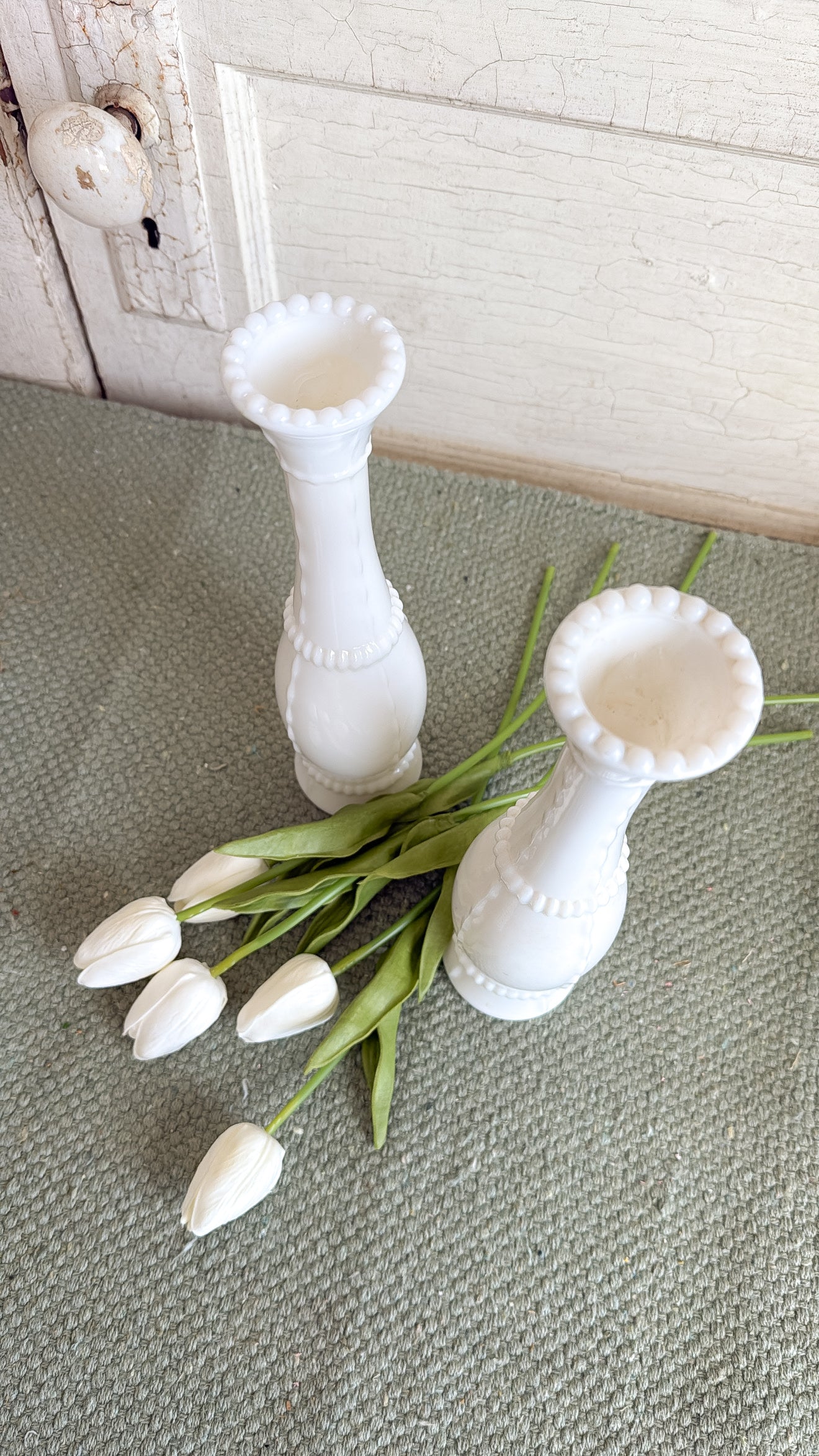 Pair of Vint. White Milk Glass Bud Vase