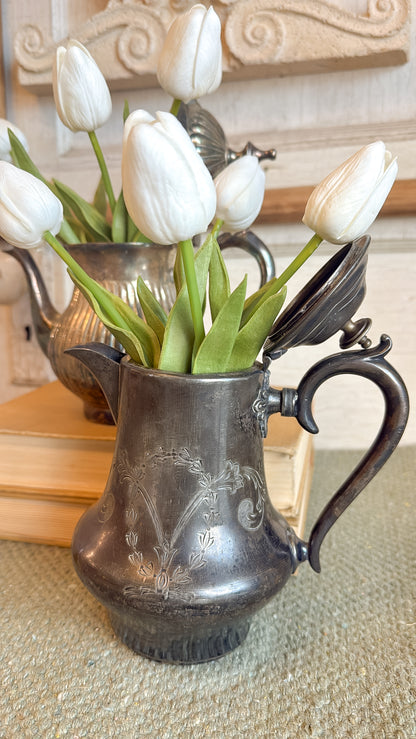 Vtg. Silver Tea Pot w/ Engraved Floral Design