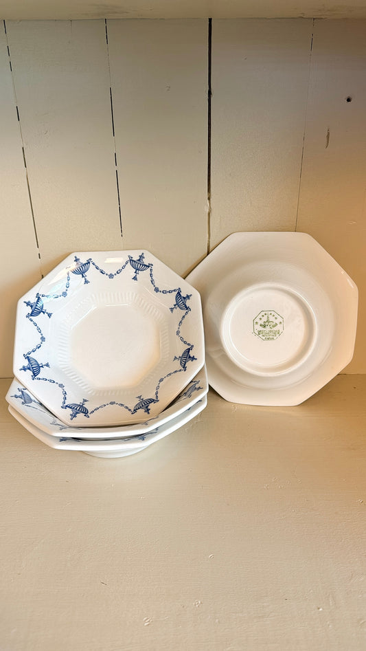 6.75" Set of 4 Octagonal Ironstone Bowls