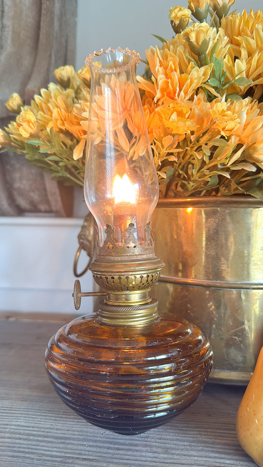 9.25” Tall Amber Oil Lamp