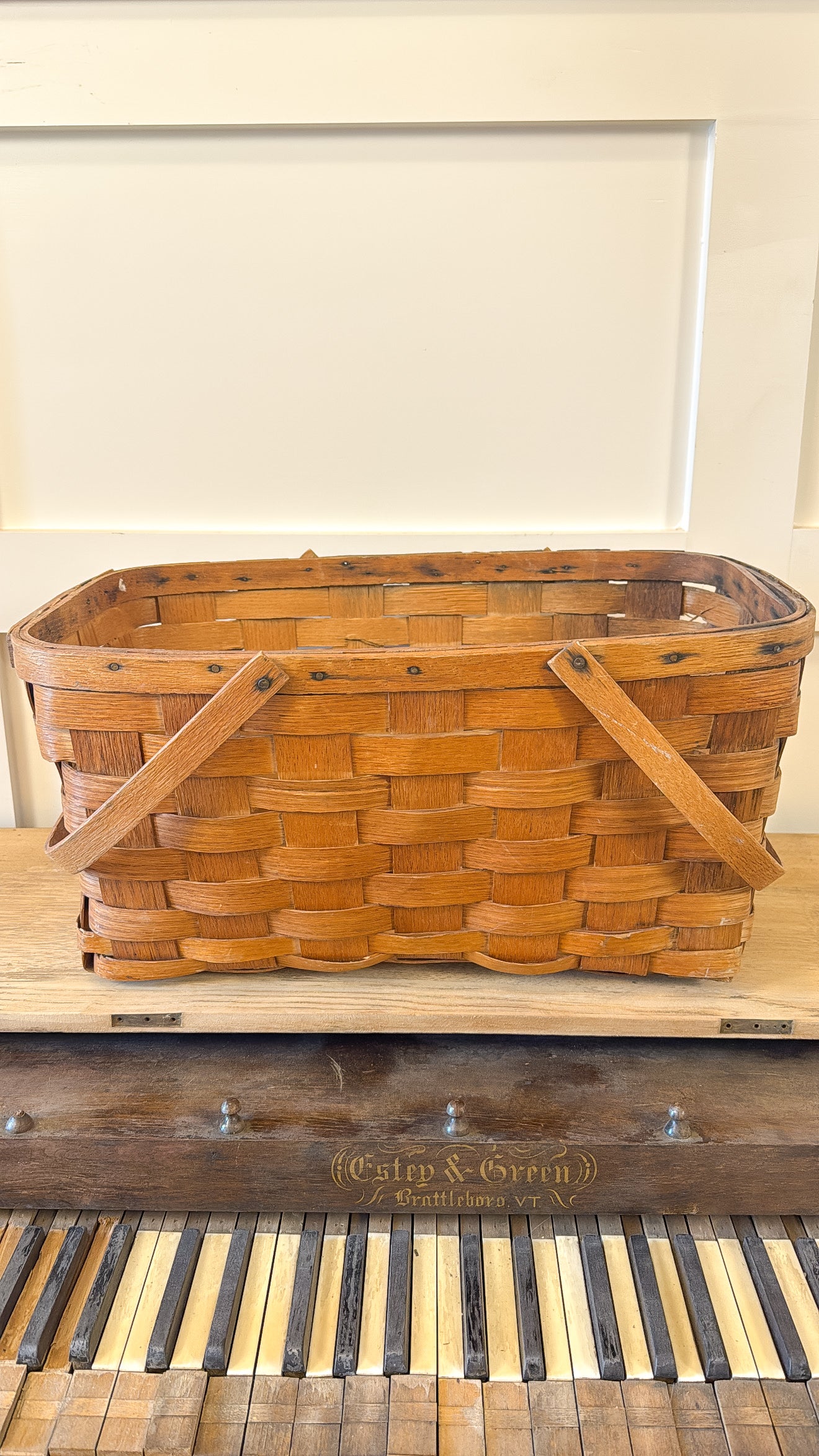 Vintage Woven Wood Basket w/ No Lid