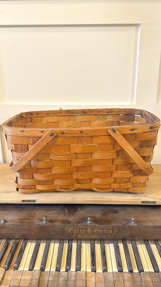 Vintage Woven Wood Basket w/ No Lid