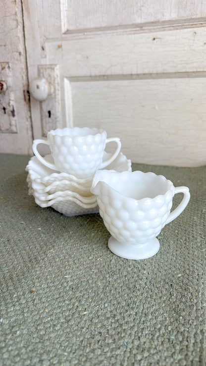 Vintage Anchor Hocking Milk Glass Creamer And Sugar Bowl Set