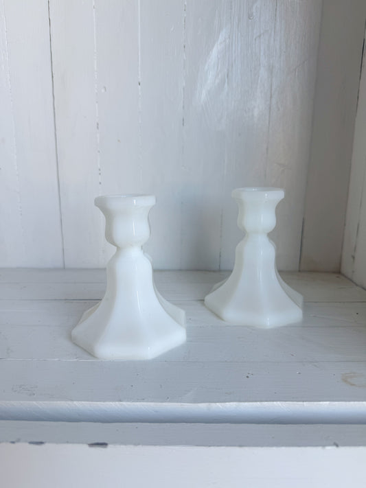 Pair of Milk Glass Candlesticks