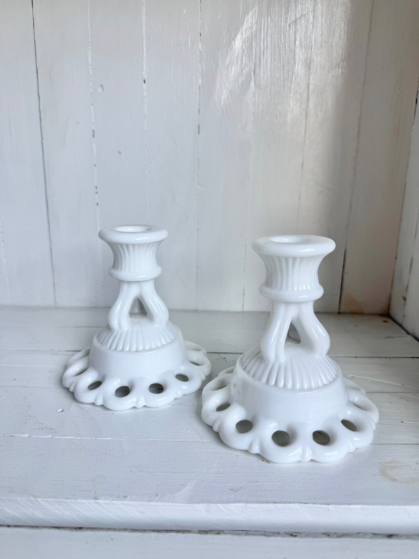 Pair of Milk Glass Candlesticks