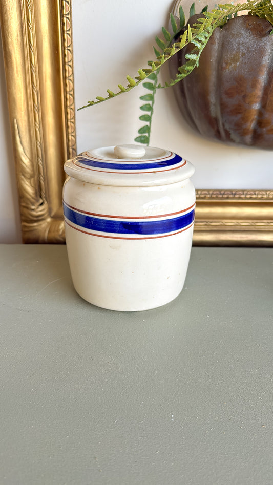 5.25”” Tall Striped Crock w/ Lid