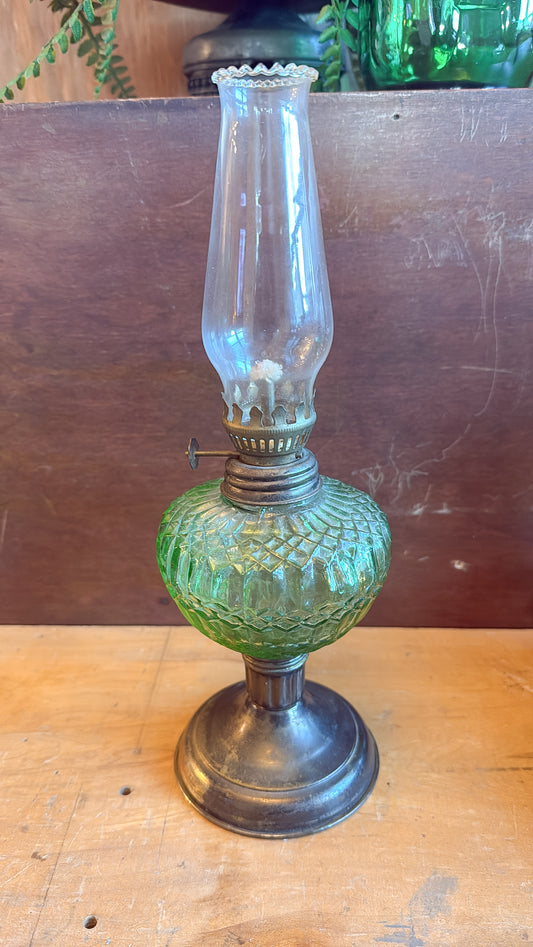 11.5” Vintage Green Oil Lamp