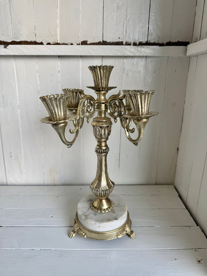 Vtg. Pewter Candelabra w/ Marble Base